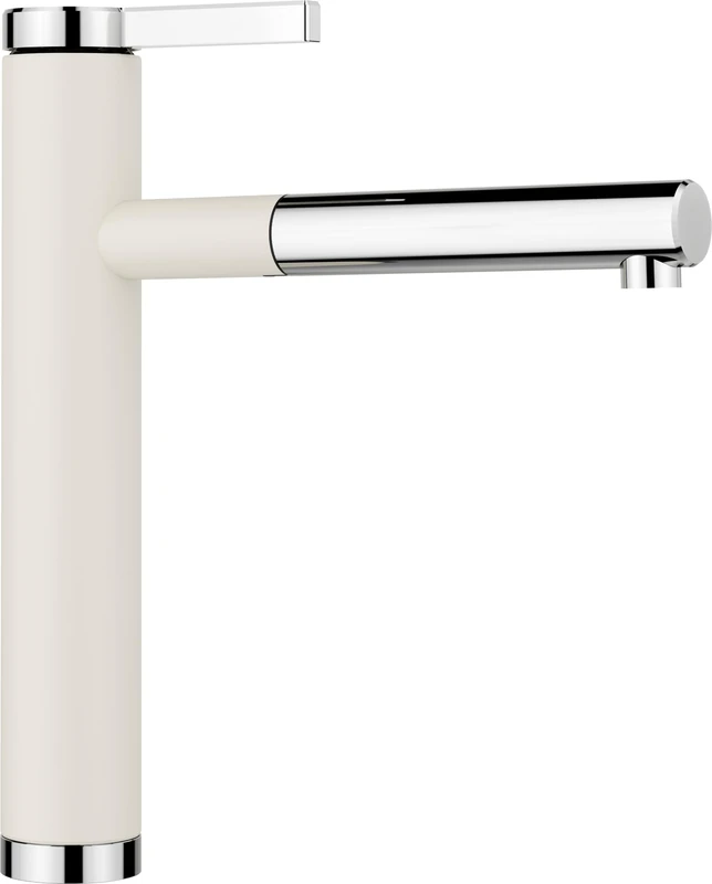 BLANCO LINEE-S | Kitchen Mixer tap in Soft White/Chrome | High-Pressure | with Pull-Out Hose | Non-Return Valve | Ceramic Cartridge | Assured Water Quality & Water-Saving | [4.6x24.8x28.1 cm]