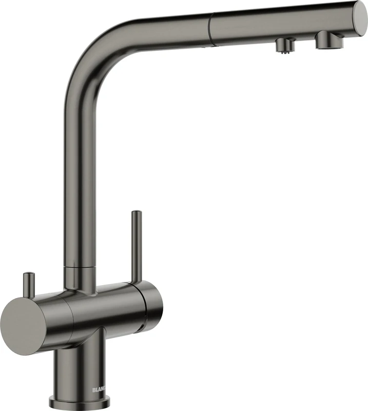 BLANCO FONTAS-S II Filter | Kitchen mixer tap in satin dark steel | High-pressure | With pull-out hose | Non-return valve | Water-saving | Additional filter required | [16.6x26.4x30.6 cm]