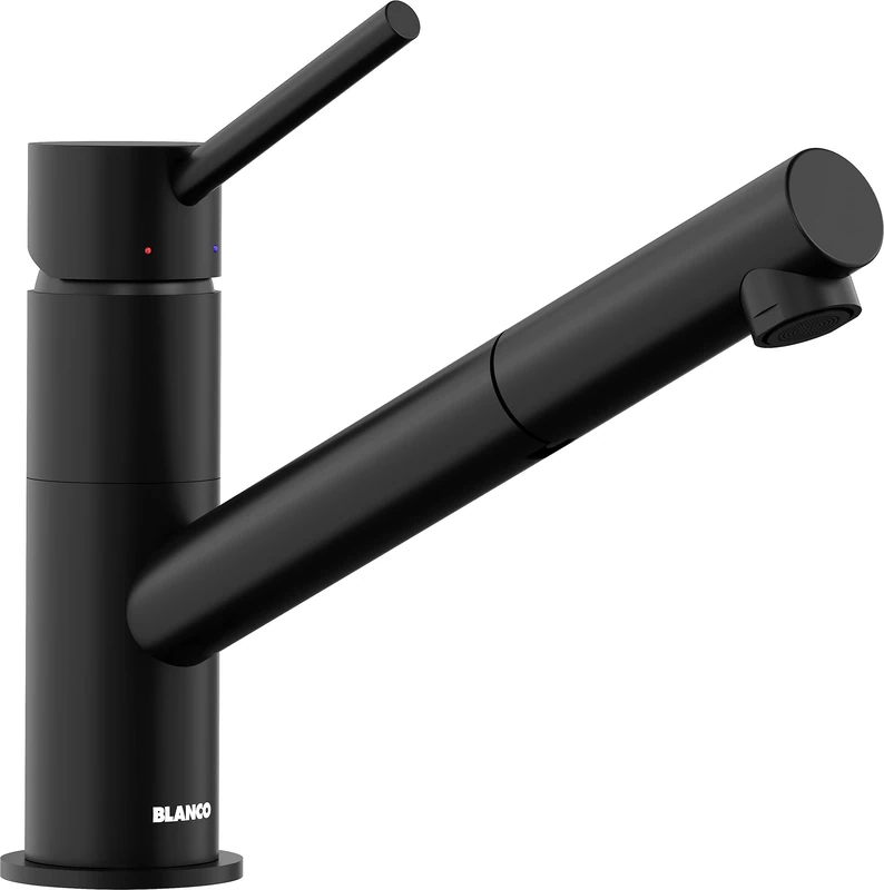 BLANCO Kano-S | Kitchen Mixer tap in Black matt | Low-Pressure | with Pull-Out Hose | Non-Return Valve | Ceramic Cartridge | Assured Water Quality & Water-Saving | [5.5x24.6x19.1 cm]
