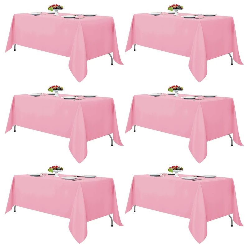 Fitable Pink Rectangle Tablecloths for 6 Foot Tables, 6 Pack - 70 x 108 Inches - Stain Resistant and Washable Table Clothes, Polyester Fabric Table Covers for Wedding, Party, Banquet, Buffect