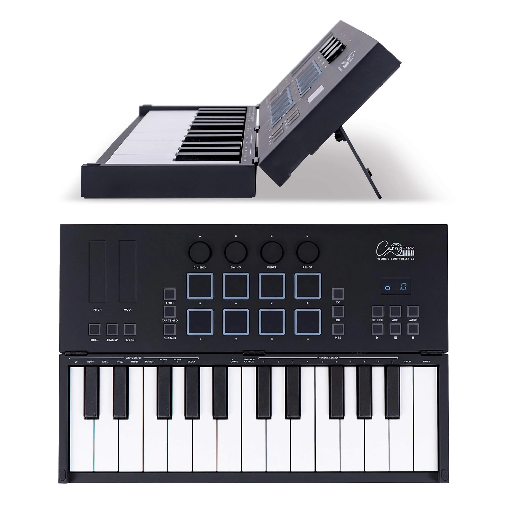 Folding MIDI Controller 25 - MIDI Over Bluetooth &USB Ultra-Portable Keyboard Controller - Built-In Battery for Professional Music Production - Compatible with Mac, PC, iOS