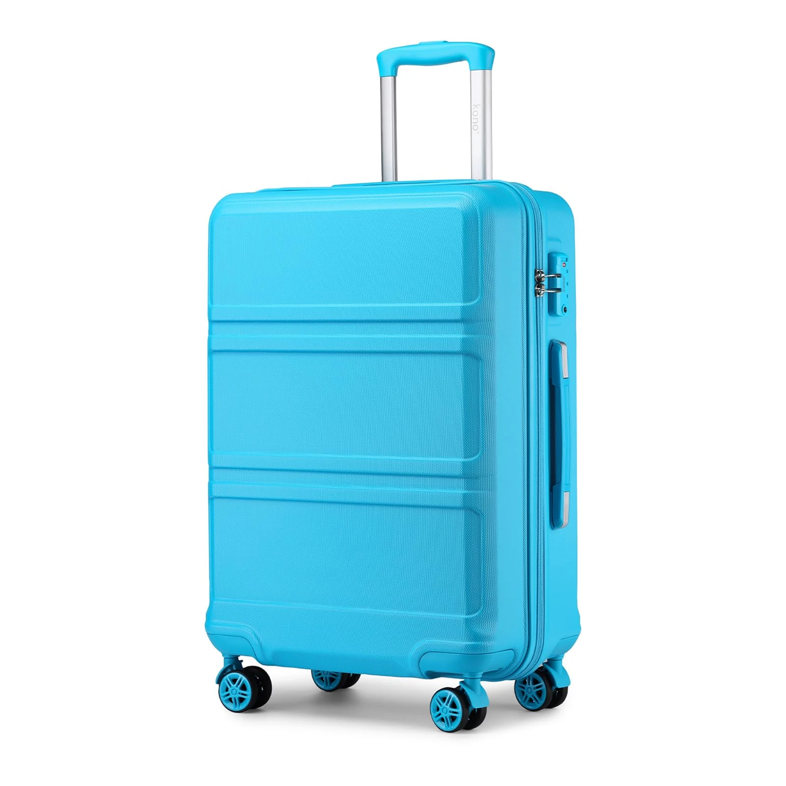 Kono Fashion Hand Luggage Lightweight ABS Hard Shell Trolley Travel Suitcase with TSA Combination Lock and 4 Wheels Cabin Carry-on Suitcases (20", Blue)