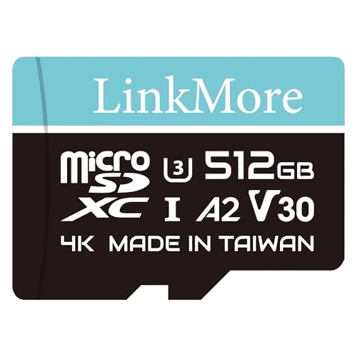 LinkMore MicroSDXC Card 512GB A2 / V30 / U3 / Switch Compatible / SD Adapter Included (Up to 100 MB/s Read)