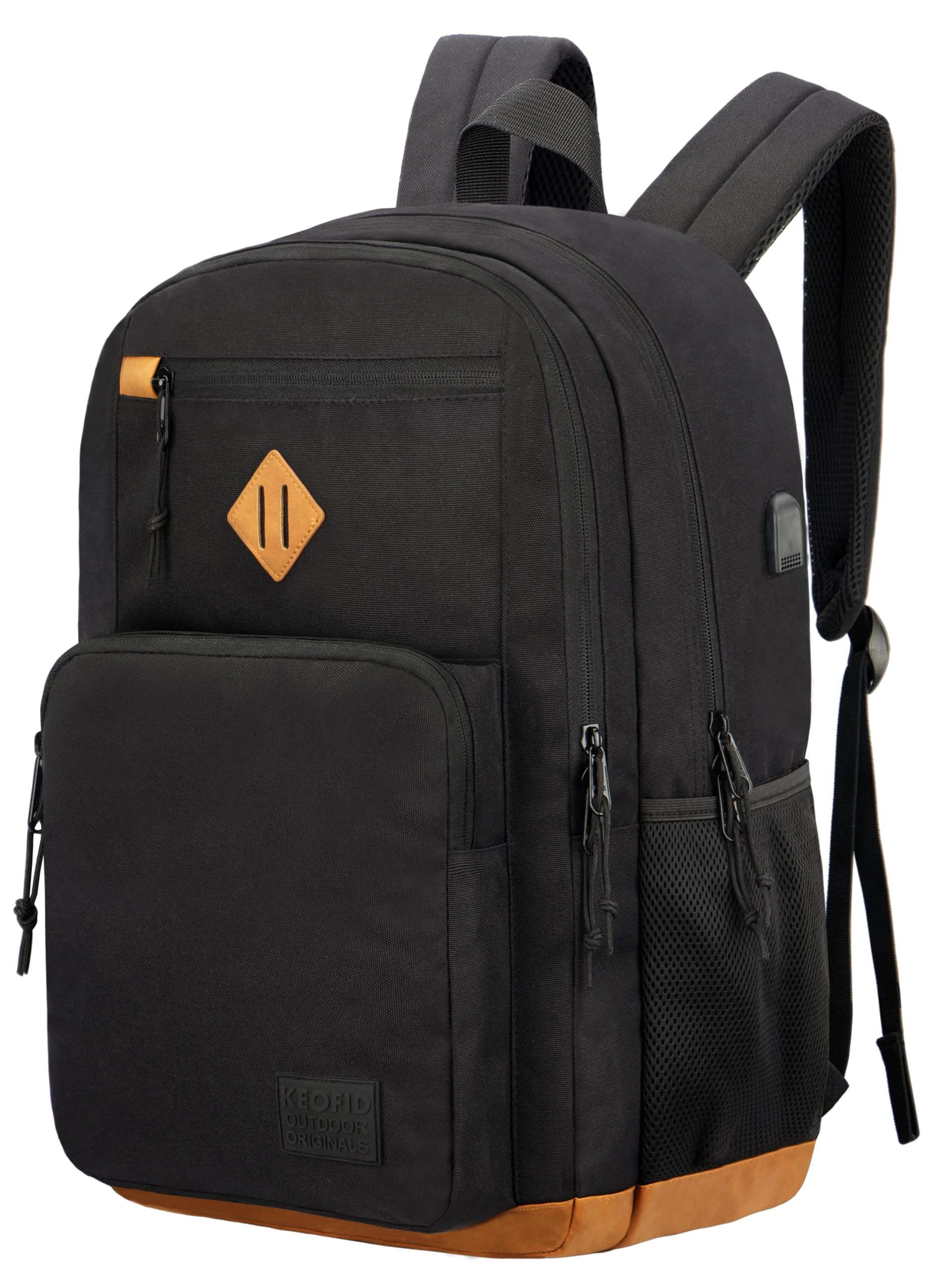 KEOFID Classic School Backpack for Boys and Girls Teenager, Travel Bag for Men and Women, Anti theft laptop Backpack with USB Charging Port for College(Black 19inches)