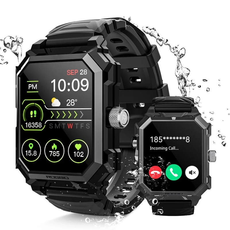 Military Smart Watch for Men (Answer/Dial Call) 680mAh Battery Tactical Rugged IP69 Waterproof Indestructible Smartwatch for Android Phones Fitness Tracker with Blood Pressure Heart Rate