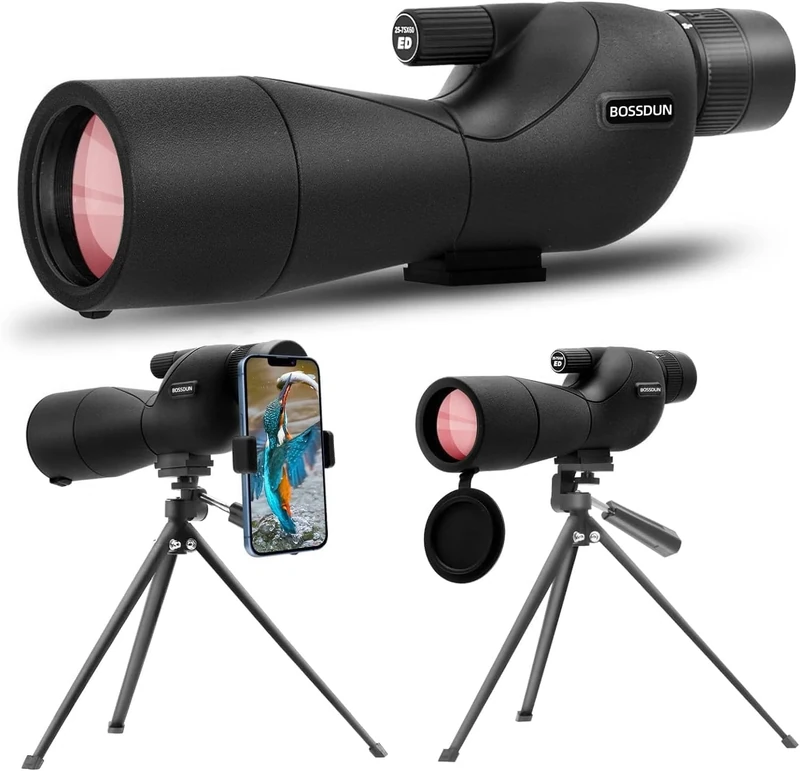 BOSSDUN Spotting Scope 25-75x60 ED Glasses, HD Dual Focus Spotting scopes, BAK4 FMC Spotter Scopes, Gifts for Target Shooting Bird Watching Hunting Archery Wildlife Viewing