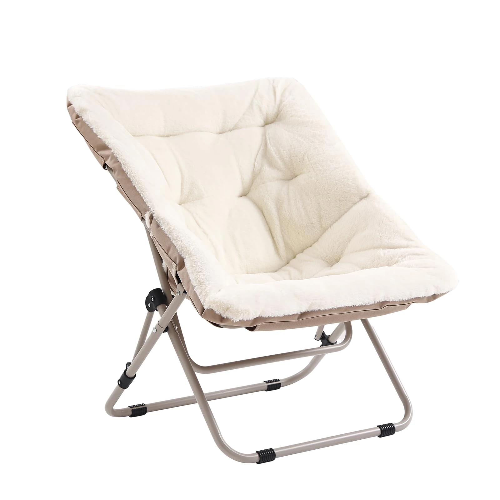 SESHINELL Comfy Saucer Lounge Chair, Oversized Foldable Faux Fur Moon Chair for Bedroom, Living Room, Dorm Rooms, Beige