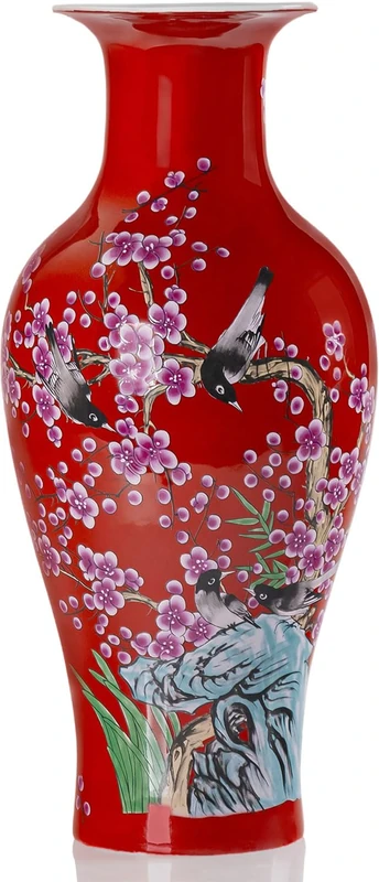 QINLANG 14 in Ceramic Vases for Flowers, Red Flower Vase for Centerpieces