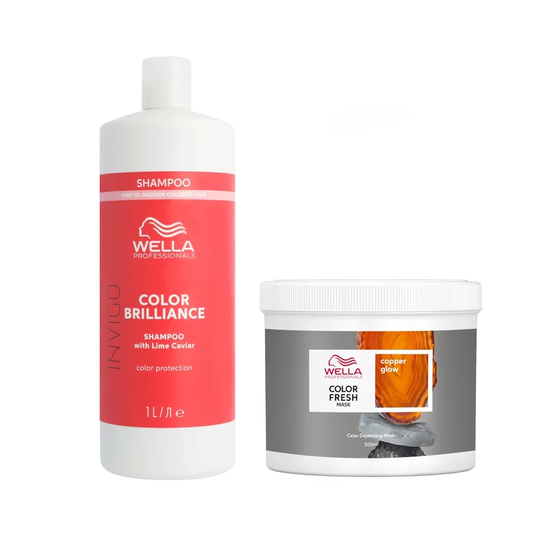 Wella Professionals Color Fresh Mask, Temporary Hair Colour Refresh Treatment, Invigo Color Brilliance Colour Protection Shampoo, 1x Hair Dye 500ml & 1x Colour Protection Shampoo 1l, Copper Glow