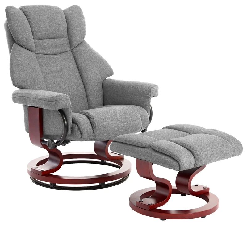 Recliner Armchair, Swivel Recliner Chair with Footstool, Recliner Sofa Chair with Linen fabric High Back Ergonomic Couch Bed upto 160 Kg Weight Capacity Tilting Lock Armchair for Living Room, Grey