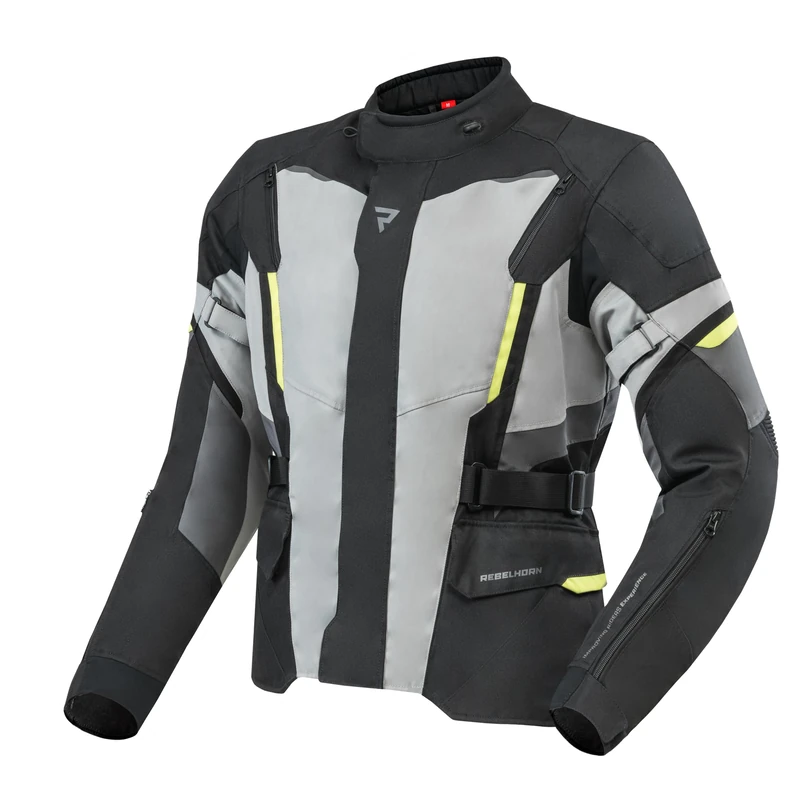 REBELHORN Scout Men's Motorcycle Jacket, Black/Grey/Neon Yellow, M