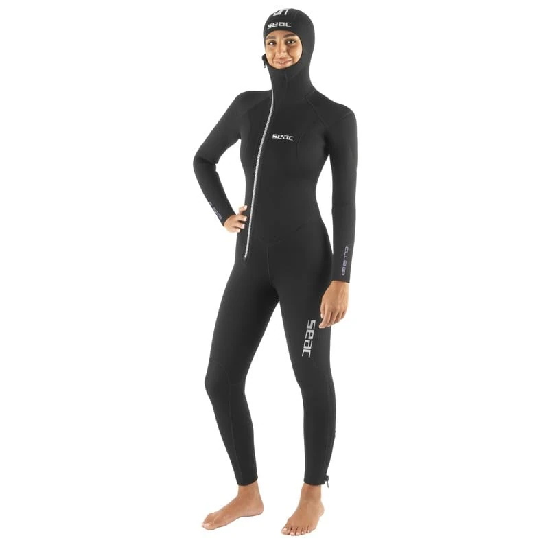 Seac Club Lady 7.0, 7 mm neoprene suit with integrated hood and Powertex protections in the shoulders, knees and lower back, XL, black