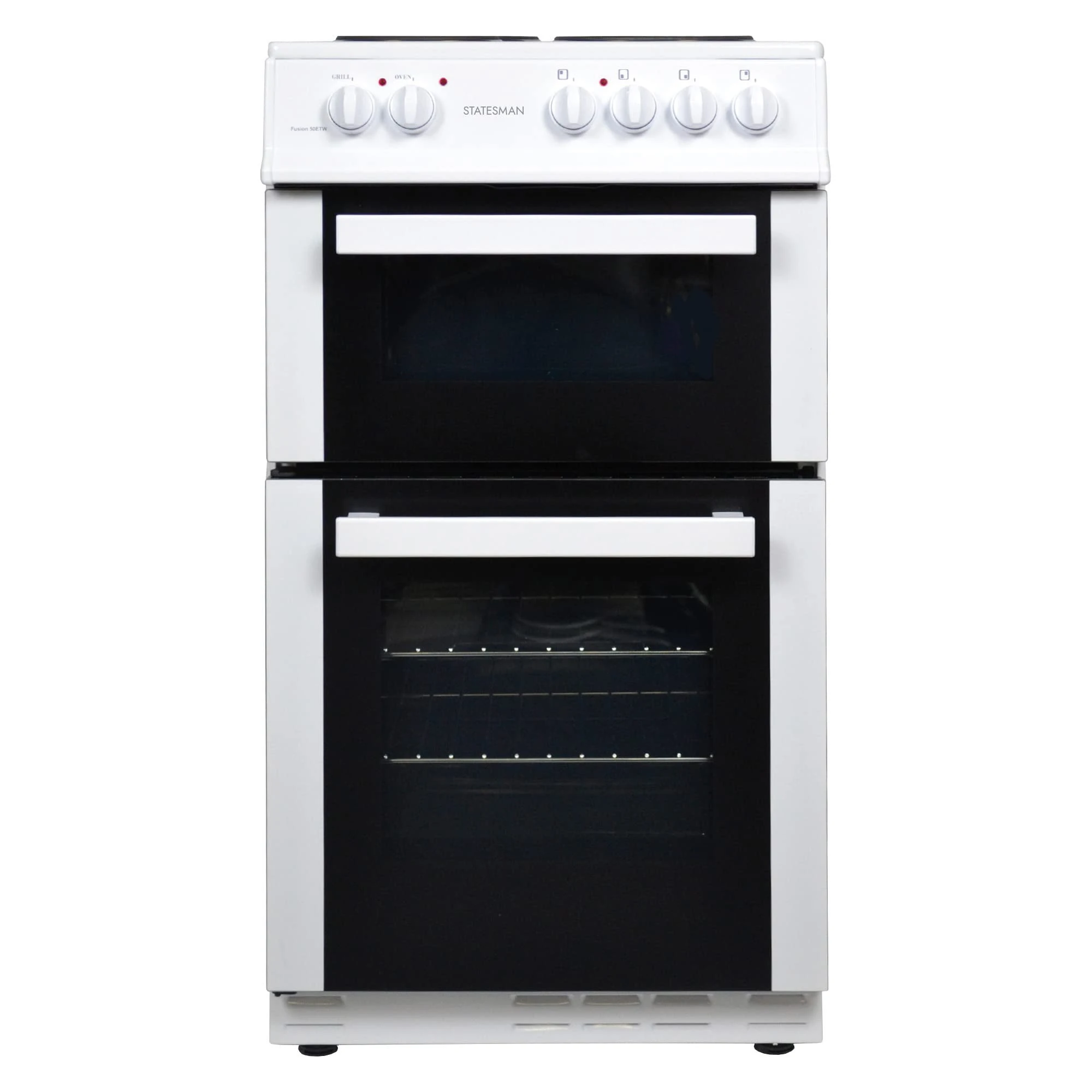 Statesman FUSION50W Double Oven Electric Cooker, 4 Hotplates, Separate Grill, 50cm Wide, White
