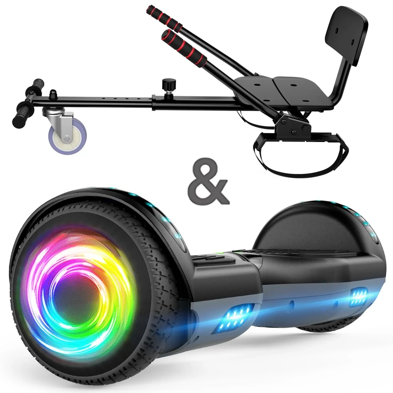 SISIGAD 6.5” hoverboard and Kart Bundle, Hoverboards Bluetooth with Go kart, Smart Powerful Motor with LED Indicator, Gift for Kids