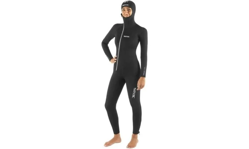 Seac Club Lady 7.0, 7 mm neoprene suit with integrated hood and Powertex protections in the shoulders, knees and lower back, XXL, black