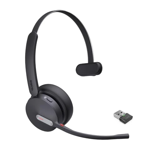 Yealink BH70 Mono Wireless Bluetooth Headset with Microphone for Work, up to 35h Talking, Native Bluetooth via Microsoft Teams Certified, Compatible with Cisco Webex & Jabber, Zoom, Google Meeting