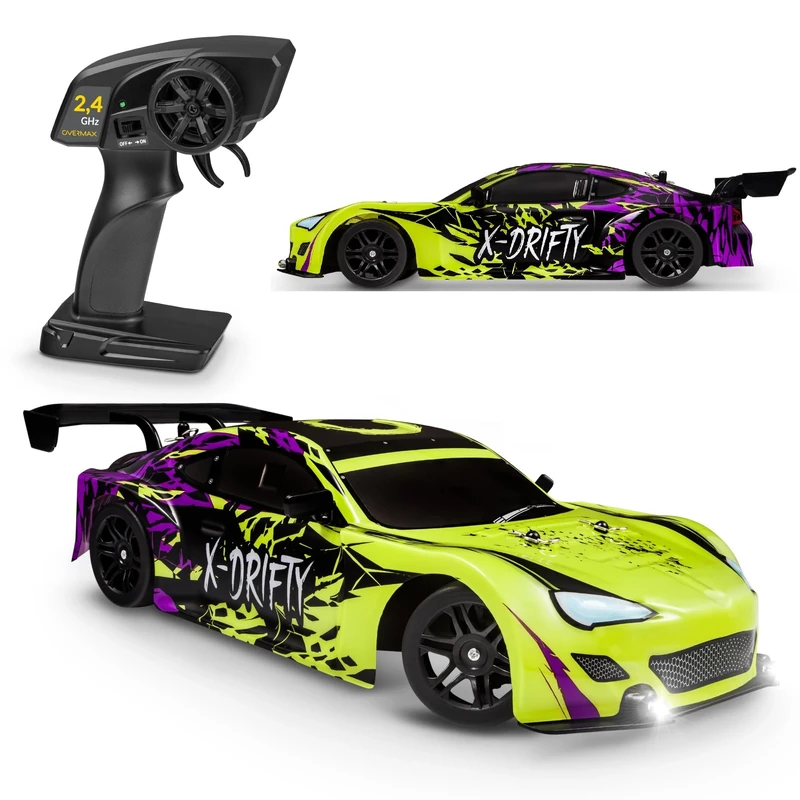 Overmax X-Drifty Pro RC Drift Car for Kids & Adults - 1:16 Scale 4WD High-Speed 20 km/h with Dual Batteries, Customizable Decals, LED Lights, Race & Drift Tires, Durable Design, Ready-to-Run