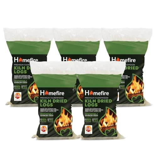 Homefire Kiln Dried Hardwood Logs, for Wood Burners, Open Fires, Multi-fuel Stoves (5 Packs)