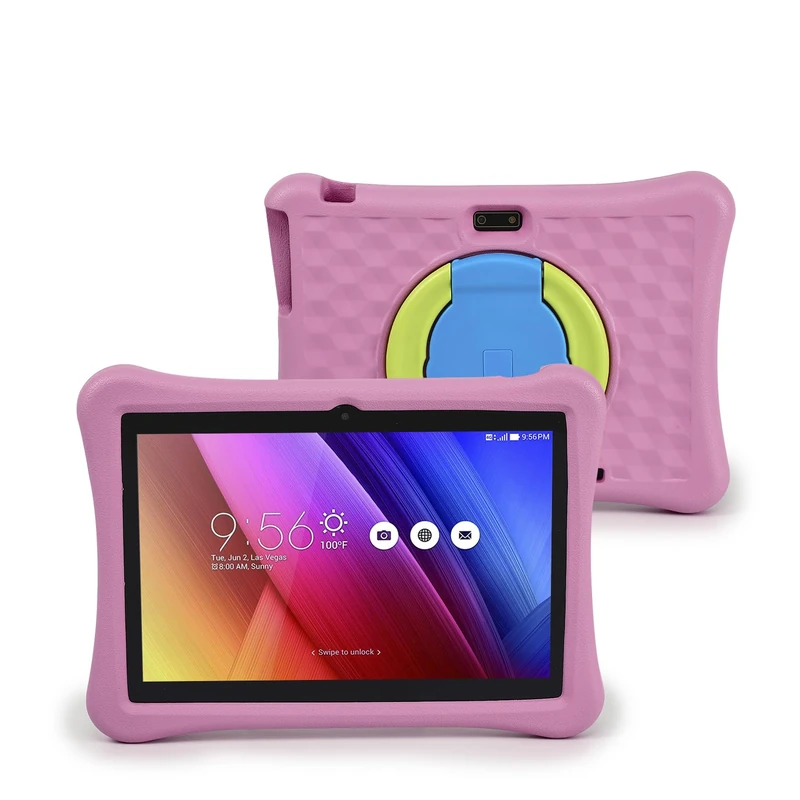 DAM Children's WiFi Tablet. Android 12 OS with IWAWA. Screen 10 inch 1280x800px. Allwinner A133, Arm Cortex™-A53 Quad-Core, 1.7Ghz 4GB RAM + 64GB, Dual Camera, Silicone Case. Colour: Pink