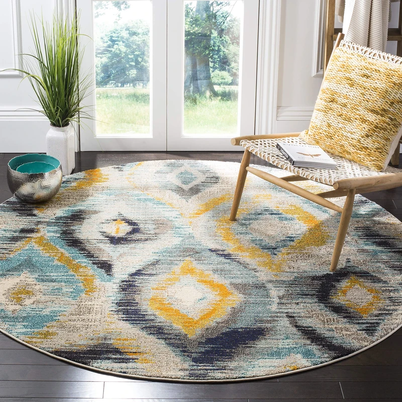 Safavieh Boho Chic Rug for Living Room, Dining Room, Bedroom - Monaco Collection, Short Pile, Blue and Multi, 91 x 152 cm