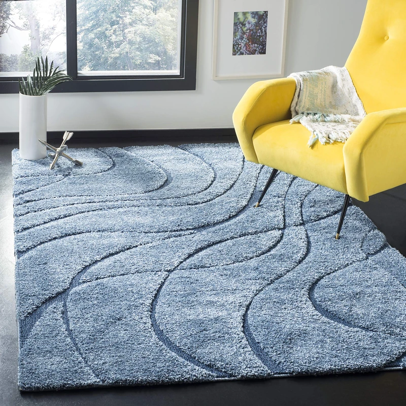 Safavieh Florida Shag Collection Shaggy Rug for Living Room Dining Room Bedroom High Pile Blue 24 x 36 Inch