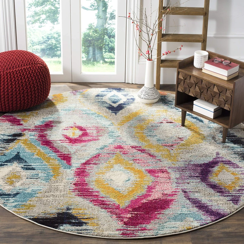 Safavieh Boho Chic Rug for Living Room, Dining Room, Bedroom - Monaco Collection, Short Pile, Multi, 122 x 122 cm