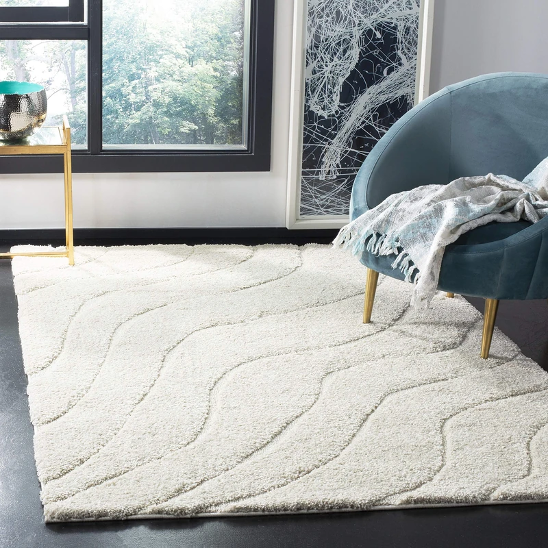 Safavieh Shaggy Rug for Living Room, Dining Room, Bedroom - Florida Shag Collection, High Pile, in Cream, 122 X 122 cm