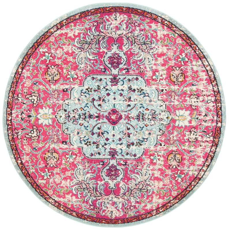 Safavieh Modern Chic Rug for Living Room Dining Room Bedroom - Madison Collection Short Pile Fuchsia and Teal Green 4ft x 4ft