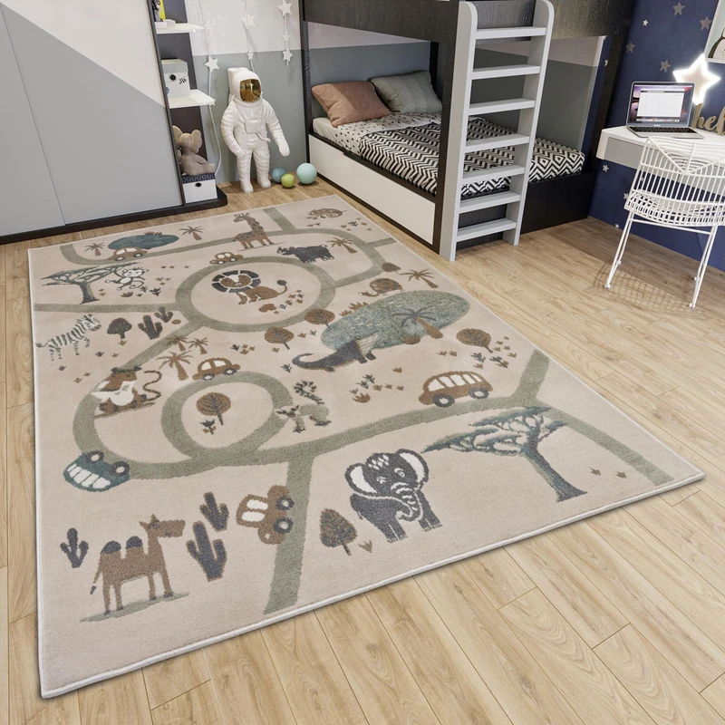 Hanse Home Adventures Children's Rug - Animal Jungle Play Mat Street Rug Boys Girls for Children's Room, Play Mat, Teenager's Room, Living Room - Cream Brown Grey, 160 x 235 cm