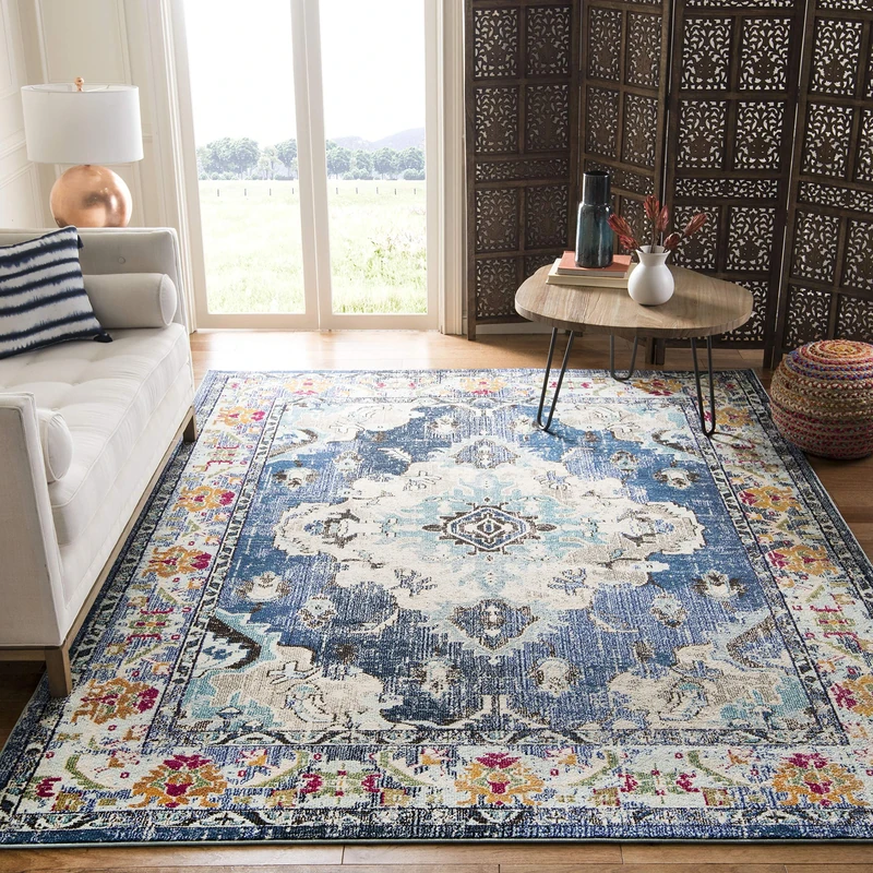 Safavieh Boho Chic Rug for Living Room, Dining Room, Bedroom - Monaco Collection, Short Pile, Purple and Light Blue, 244 x 305 cm