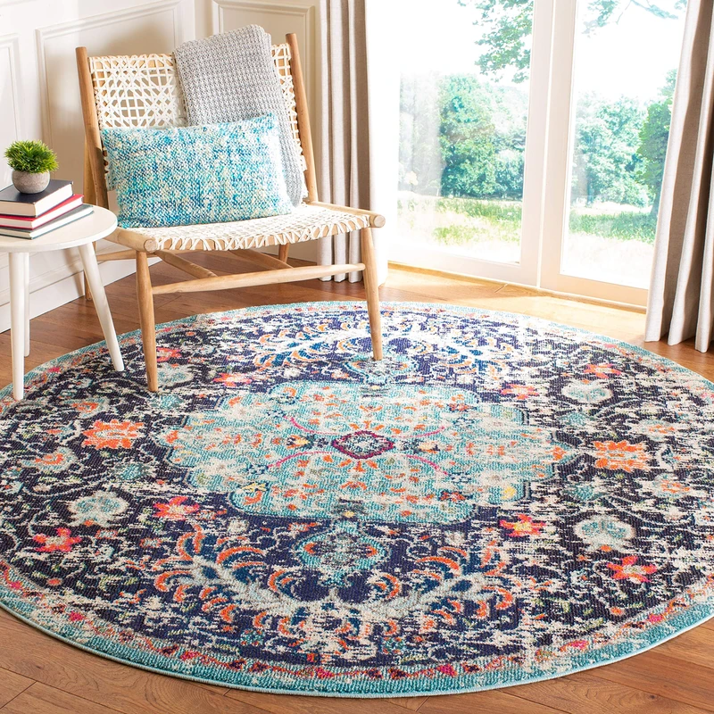 Safavieh Modern Chic Rug for Living Room Dining Room Bedroom - Madison Collection Short Pile Black and Teal Green 4ft x 4ft