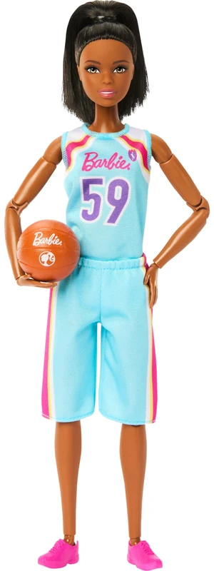 Barbie Made to Move Doll & Accessories, Brunette Basketball Player Wearing Removable Uniform with Ball, 22 Bendable Joints, HKT74