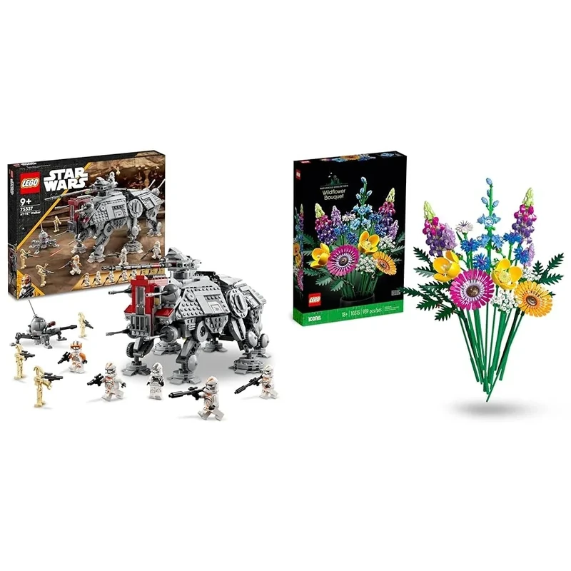 LEGO 75337 Star Wars AT-TE Walker Poseable Toy, Revenge of the Sith Set & 10313 Icons Wildflower Bouquet Set, Artificial Flowers with Poppies and Lavender