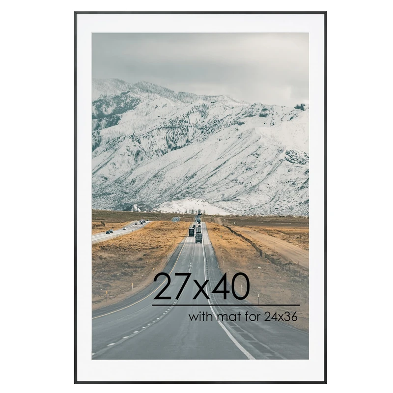 27x40 Metal Picture Frame for Wall with Mat for 24x36, 27''x40'' Aluminum Photo Frames With Tempered Glass for Home Decor, Minimalist Modern Poster Frame Horizontal and Vertical Formats, Black - Image 1