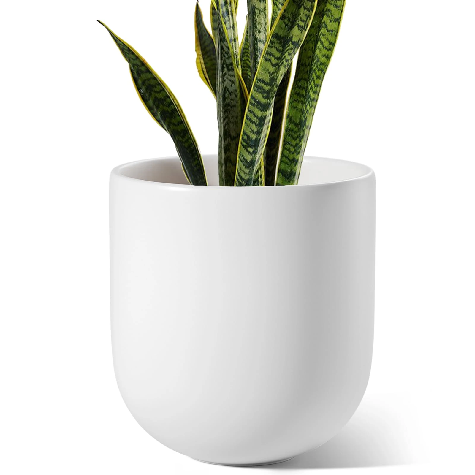 LE TAUCI 25 cm Plant Pot, Ceramic Pots for Plants with Drainage Holes and Rubber Plug, Plant Pots Indoor Outdoor for Home Garden Patio Office, Cylinder Flower Pot, White