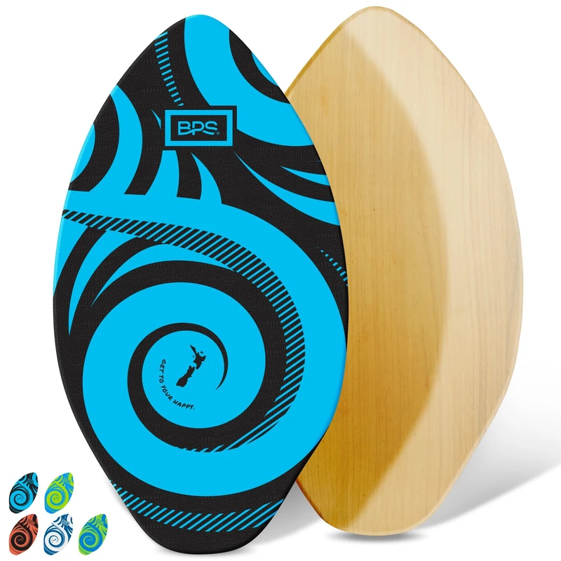 BPS New Zealand ‘Koru’ Skimboards with Colored EVA Grip Pad and High Gloss Clear Coat | Wooden Skim Board with Grip Pad for Kids and Adults (Black, 40 Inch)