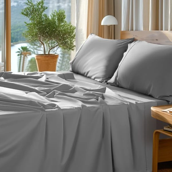 SONORO KATE 100% Egyptian Cotton Sheets Set - 1000 High Thread Count, Luxury 5-Star Hotel Sateen Bed Sheets, Soft, Breathable Long Staple Sheets, Fit up to 16" - 4 PC (Grey,King)