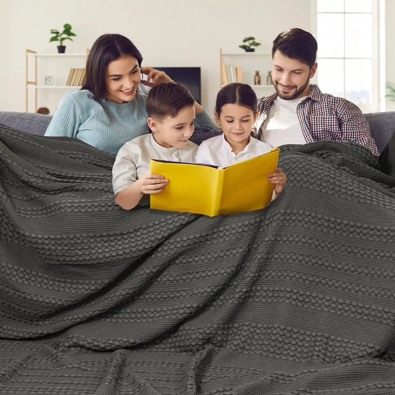 PHF 100% Cotton Waffle Blanket Oversized King 120"x120", Lightweight Breathable Extra Large 10'x10' Blankets for Bed, Giant Big Luxury Aesthetic Woven Bedding for Home Decor, Charcoal Grey
