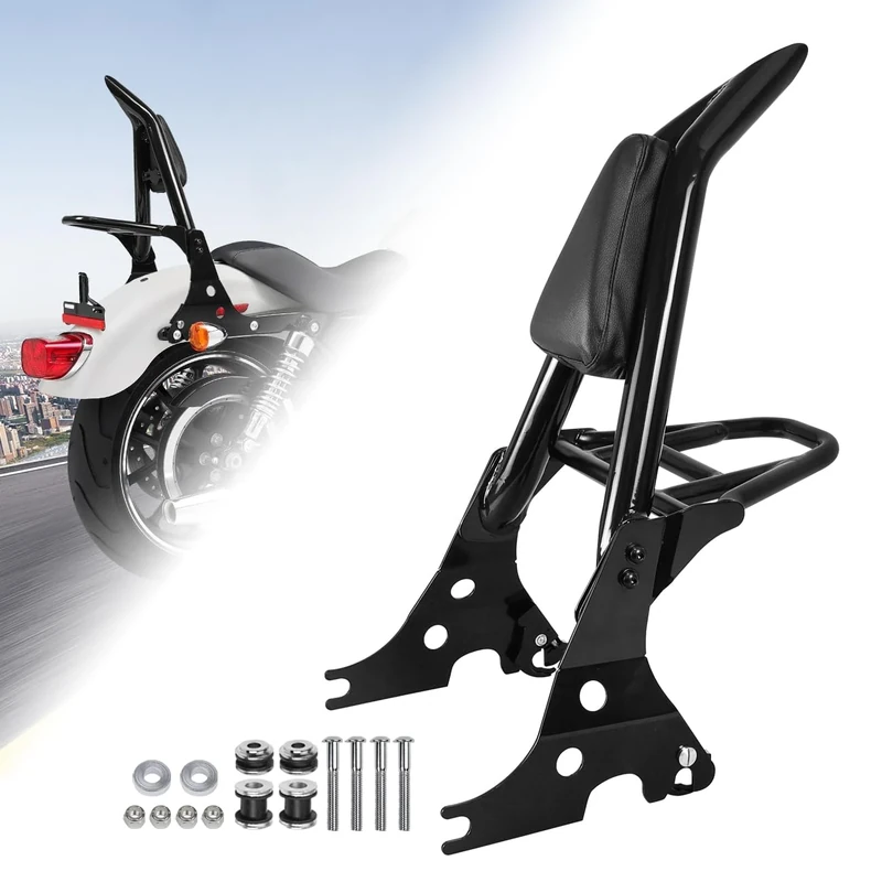 AUFER Motorcycle Detachable Rear Passenger Backrest Sissy bar With Luggage Rack And Rotary Docking Latches Clips Compatible With For 2004-2023 Sportster XL 883 1200