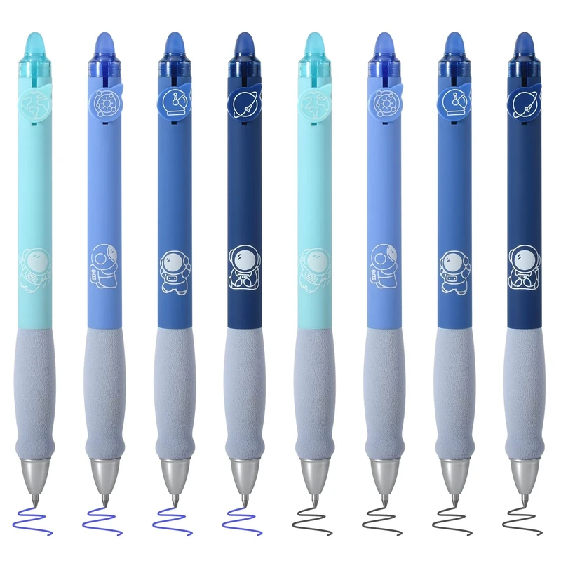 BAYTORY 8Pcs Cute Retractable Erasable Gel Pens, Blue and Black Ink Pen with Eraser Clear, Smooth Writing Comfortable to Use for Note Taking Marking Planner Crossword Puzzles (Blue)