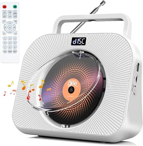 Greadio Portable CD Player for Home, FM Radio CD Player with Bluetooth, HiFi Sound Speaker with Time Display, USB,TF Card,AUX,Remote Control,Headphone Jack,Alarm Clock,Sleep Timer (Sliver)