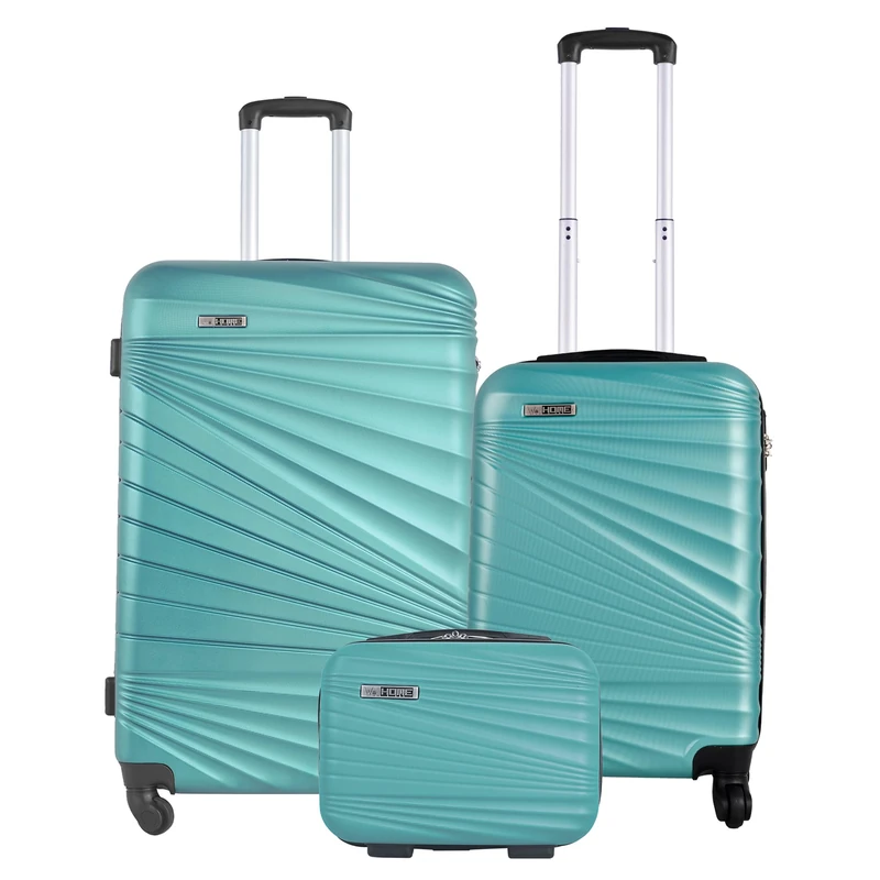 WELL HOME MOBILIARIO & DECORACIÓN Set of 3 Suitcases Cabin 22"/Medium 26"/Toiletry Bag 9", Blue Turquoise, 51 x 29 x 76 cm, Hardside Suitcase Sets