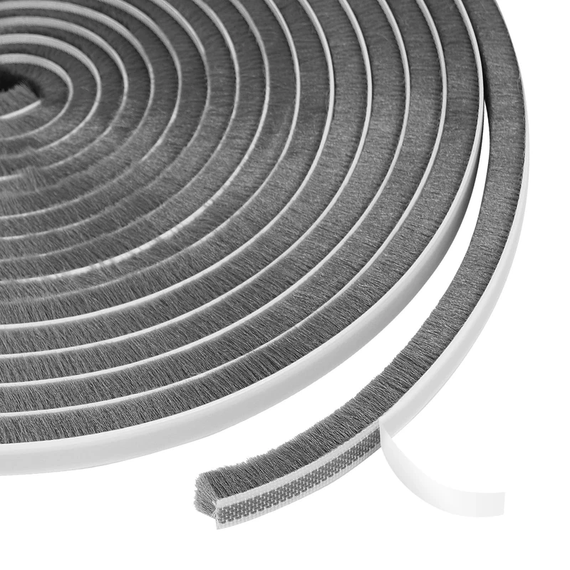 Flintronic 6M Self-Adhesive Brush Seal Strip, 9mm(W) x9mm(T) Door Window Brush Seal Weather Strip, Adhesive Brush Weather Stripping for Air Stopper, Sliding Door Window and Wardrobe - Gray