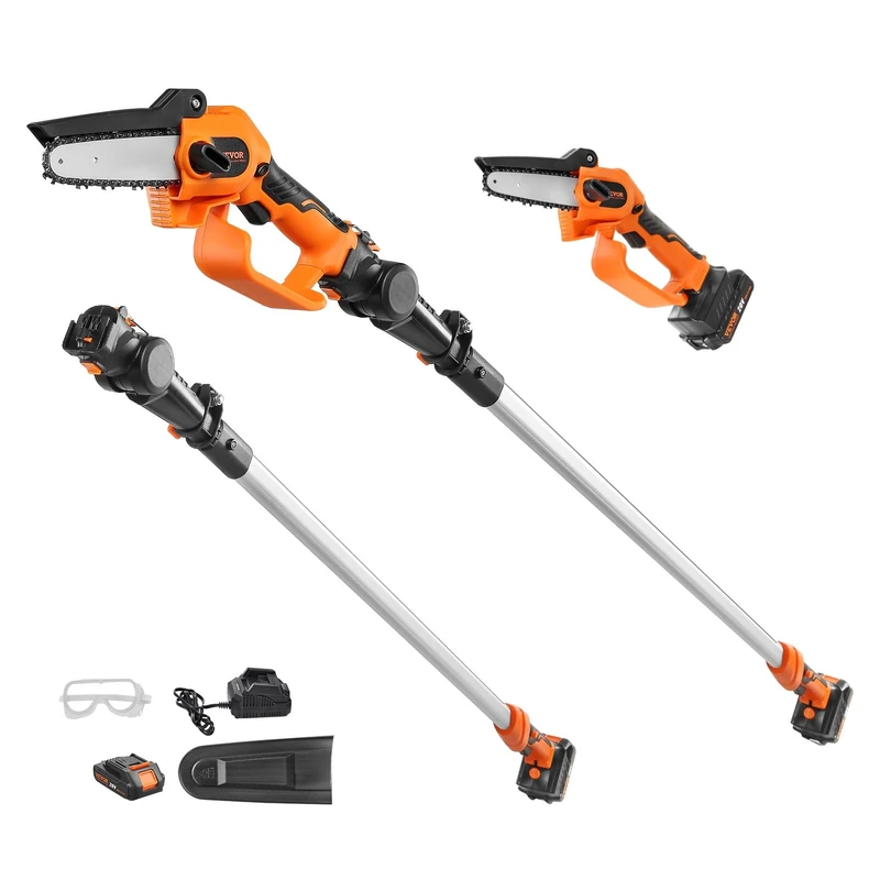 VEVOR 20V 2Ah Electric Pole Pruner Can Reach 22000RPM 135° 2-in-1 Telescopic Wire 1.05-2.44m Cutting Thickness 13cm Electric Pruner with Battery and Lid