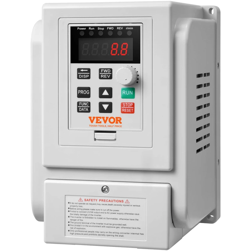 VEVOR Variator Frequency Converter 2.2 kW 3HP 10A 0-400Hz VFD with Single Phase Input Output Regulator Three-Phase Speed Control Fast Cooling for Machinery Motor