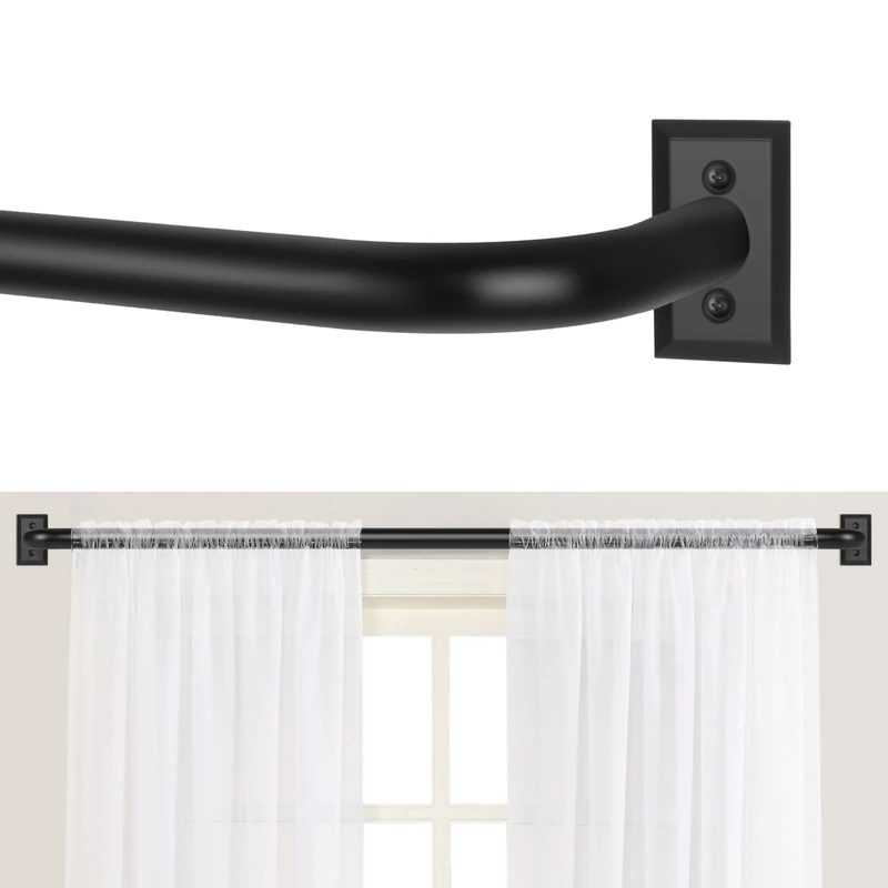 TANGWIN Black Wrap Around Curtain Rods 72 to 144:Blackout Heavy Duty Adjustable Long Window Curtain Rod Room Darkening Modern Industrial Curved French Return Metal Drapery Rod Easy Install Matte Black