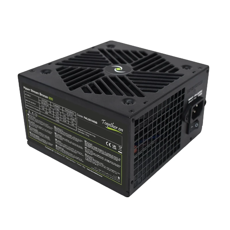 Tecnoware Power Systems - ATX Hyper Stream Bronze 500W PSU for PC | Silent 4.7in Fan | Optimized Wiring | Multiple Connectors: 20+4, 12V 4+4, 6+2 PCI-E, Molex, Sata | 500W NVIDIA
