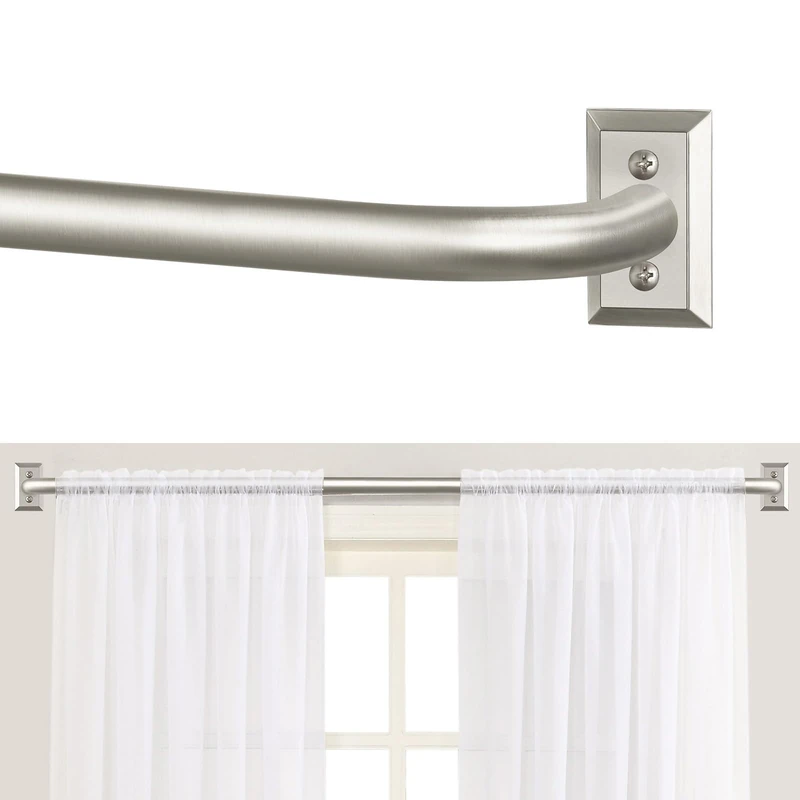TANGWIN Nickel Wrap Around Curtain Rods 72 to 144 Inch:Blackout Heavy Duty Adjustable Long Window Curtain Rod Room Darkening,Modern Decorative Curved French Metal Drapery Rod Easy Install,Satin Nickel