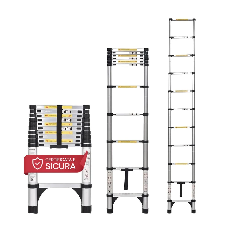 Avilia Aluminium Telescopic Ladder 10 Steps – Extendable up to 3.2 m, Lightweight and Portable, Safe for Home and Professional Use, 150 kg Capacity, Non-Slip - Image 1