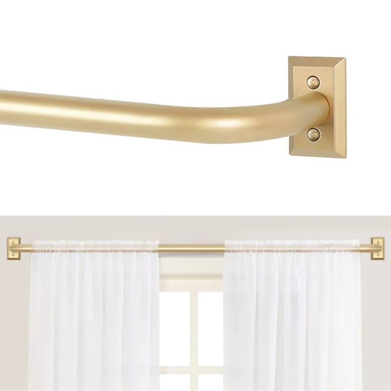 TANGWIN Gold Wrap Around Curtain Rods 72 to 144":Blackout Heavy Duty Adjustable Long Window Curtain Rod Room Darkening,Modern Industrial Curved French Return Metal Drapery Rods Easy Install,Brass Gold